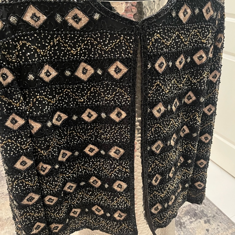 Vintage Pappel boutique evening beaded evening jacket black/silver 3X or 10-12